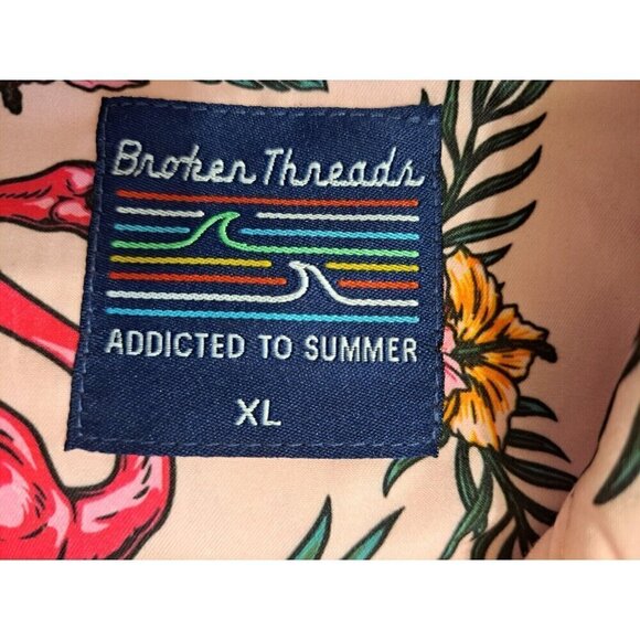 Broken Threads Addicted To Summer XL Multicolor Flamingo Print Aloha Shirt - Picture 2 of 8